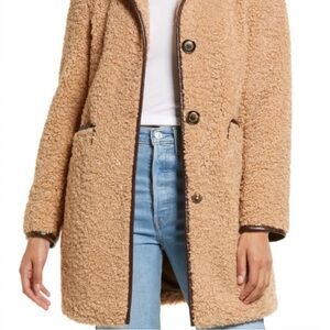 NWT SAM EDELMAN Camel FAUX SHEARLING Piped Teddy Coat